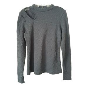 Cupio Mock Neck Womens Small Blue Cable Knit Stretch Cut Out Long Sleeve NWT